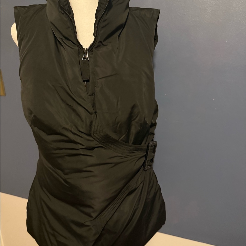 Women's Black Puffer Vest with Belt